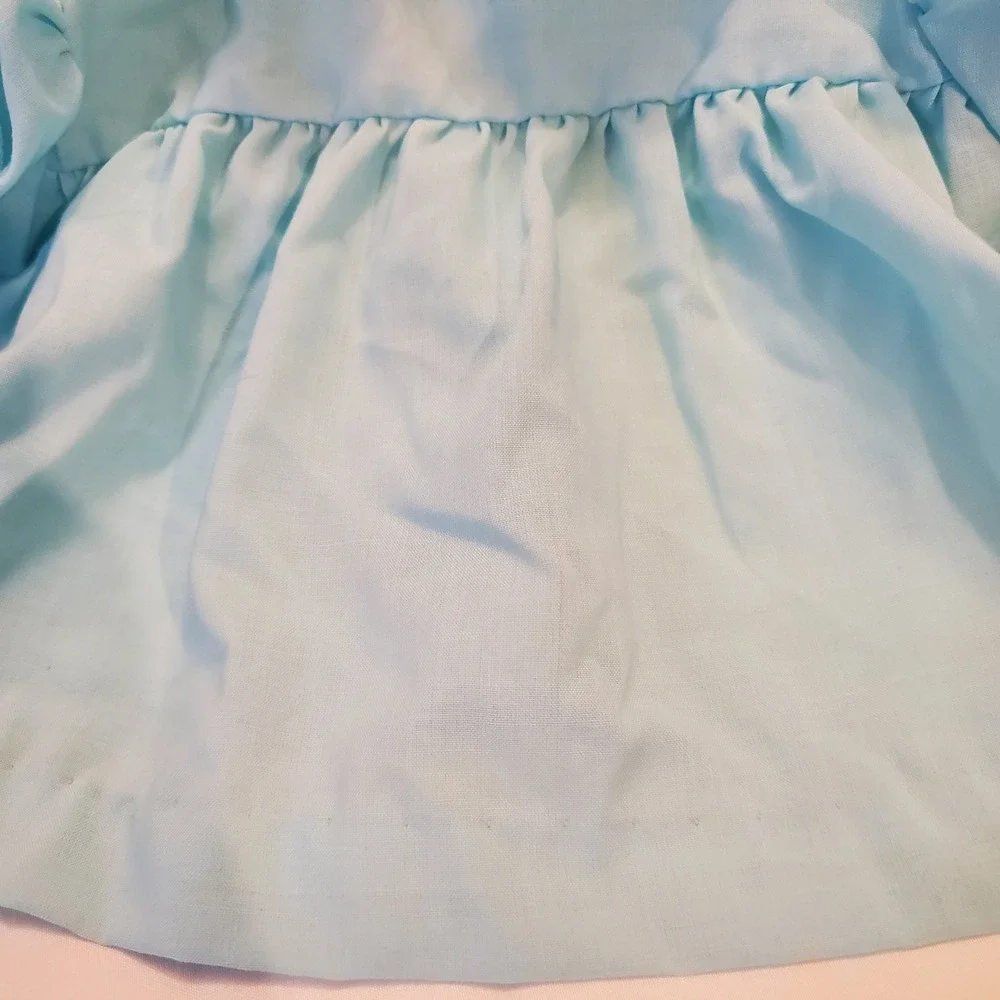 Baby Girl Aqua Blue‎ Peter Pan Collar Dress Puff Sleeve Embroidered doll